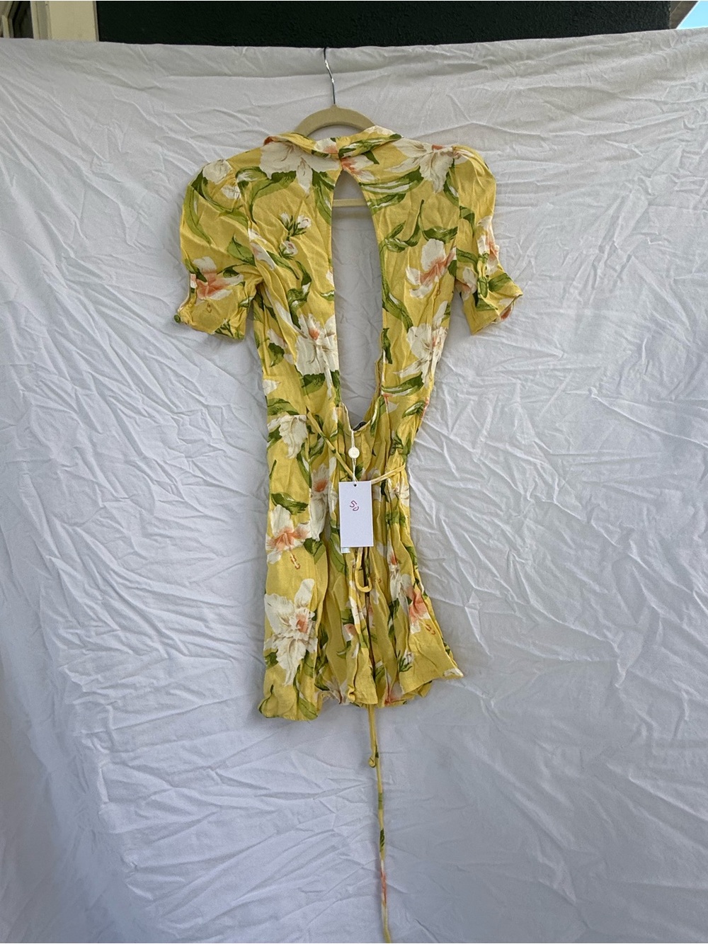 Reformation Women's Yellow Floral Open-Back Dress